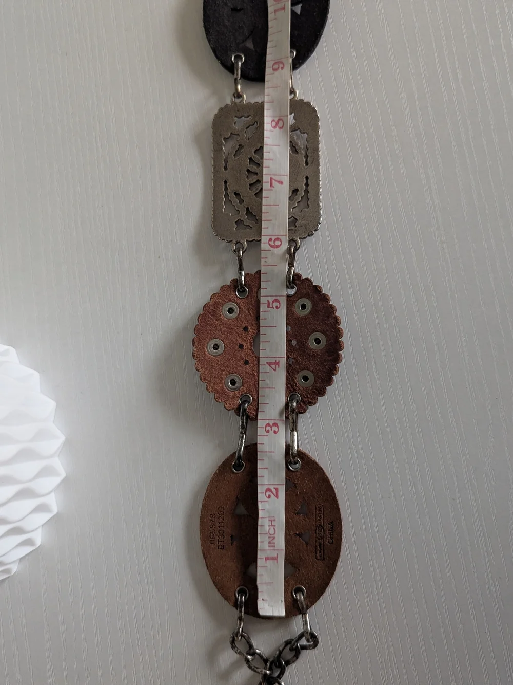 Fossil Brown Suede Cutout Leather Link Belt - Picture 7 of 8